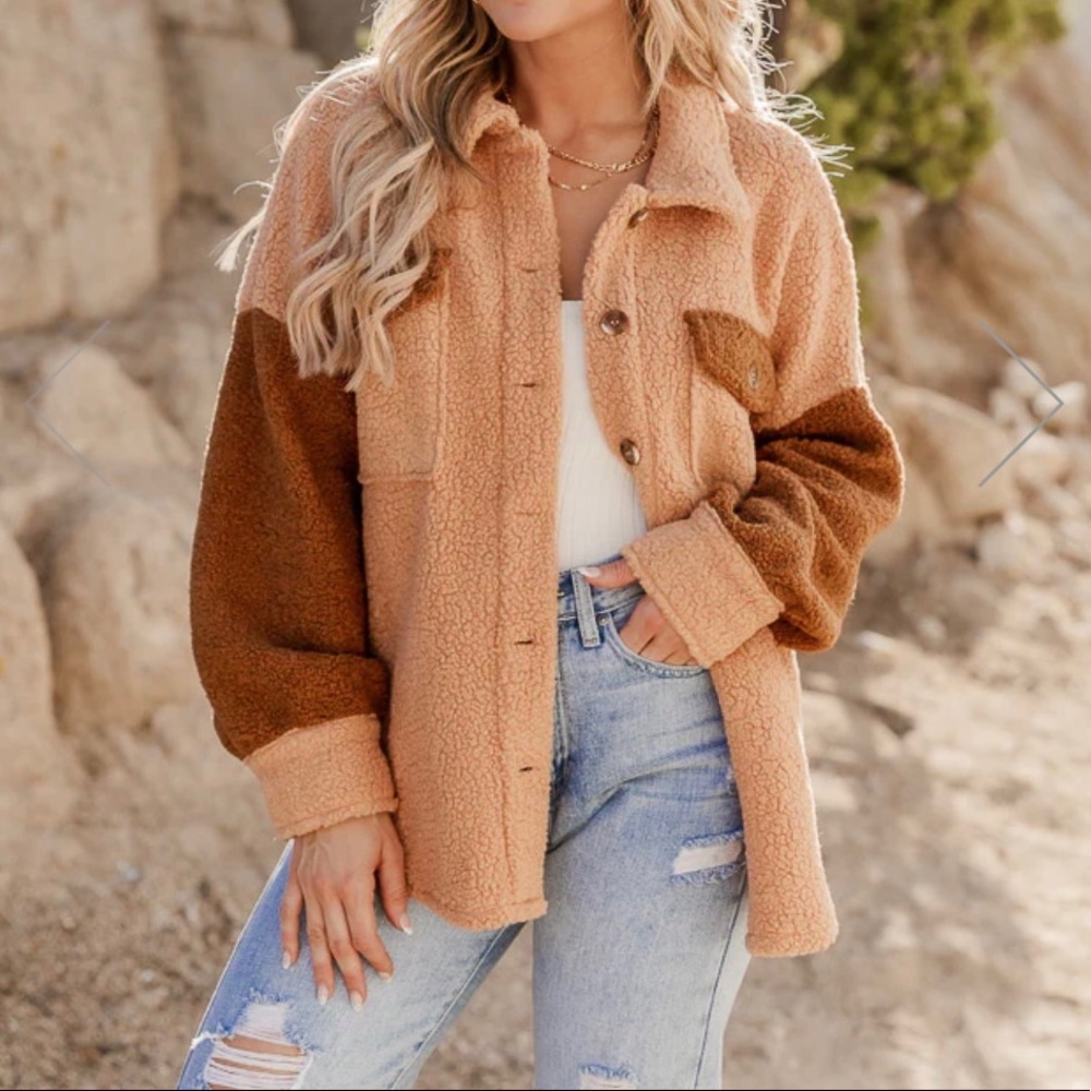 Colorblock Teddy Coat (S)